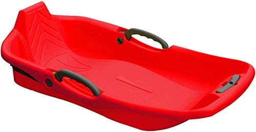 BELLI Red Plastic Toboggan, Snow Sled, 1 seat with Brake & Handle Cord, for Kids BE80337