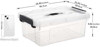 Cetomo Lidded Storage Bin with Handle, Storage Bins with Lid, Organizing Container with Secure Latching Buckles, Stackable and Nestable, Plastic, 18 Quart-6 Pack, Clear