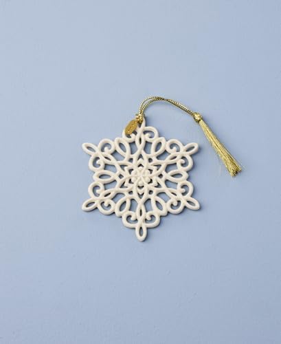 Lenox Ornament, 2025 Snow Fantasies Snowflake Ornament, Made from Porcelain with A Gold Cord for Hanging, Christmas Tree Decoration, Winter Tree Decor, Beautiful Snowflake Design (Cream, 1 Piece)