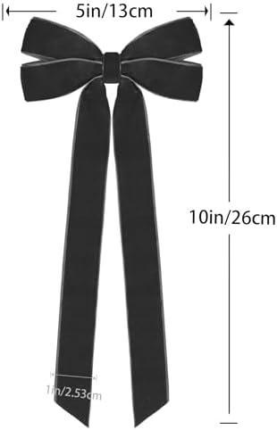 12Pcs Black Velvet Ribbon Bows Halloween Tree Decorations,5in x 10in Christmas Ornaments for Tree Home Party Front Door Wreath Holiday Decor