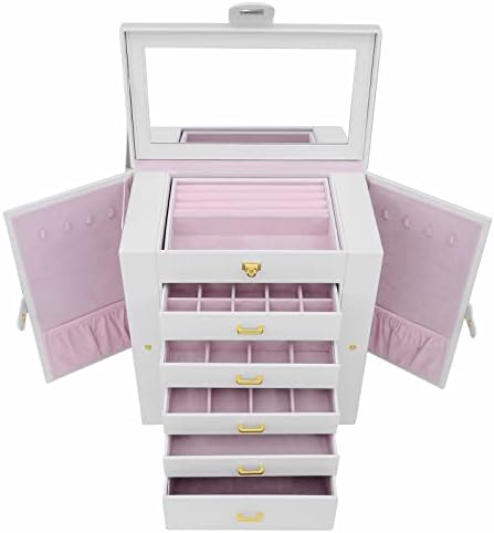 AKOZLIN 6-Tier Jewelry Box Organizer 5 Drawers Storage Extra Large White
