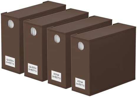 SpaceAid 4 Pack Bed Sheet Organizers and Storage, Foldable Sheet Organizer for Linen Closet, Sheets Set Folder Keeper with Window XL (Queen & King Size) Bedding Container (Brown, 4 Pack)