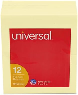 (6 Pack Value Bundle) UNV35672 Standard Self-Stick Notes, 3 x 5, Yellow, 12 100-Sheet Pads/Pack