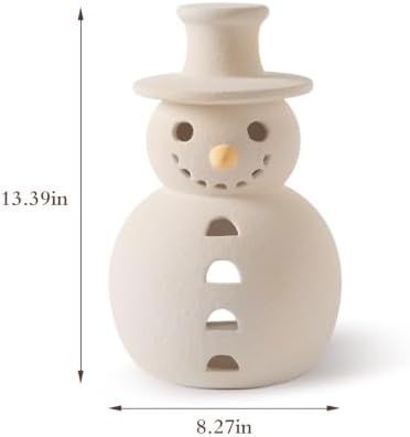 Christmas Decorations, 13.4" Handmade Terracotta Christmas Snowman Figurine