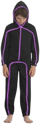 Vanderdyken Stick Figure Costume Kids Light up Stickman Costume Glow in the Dark Halloween Outfit for Boys and Girls