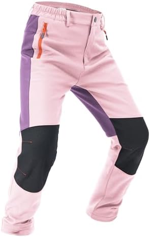 Boys Snow Pants Kids Fleece Lined Thermal Winter Hiking Pants Waterproof Softshell Elastic Waist Outdoor Cold Weather