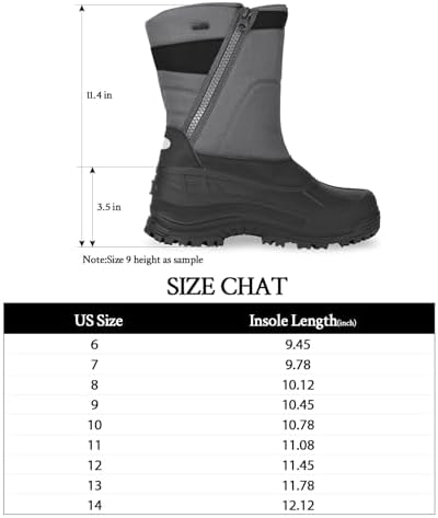 mysoft Men's Winter Snow Boots Mid Calf Waterproof Insulated Fur Lined Warm Anti-Slip Zip Boot