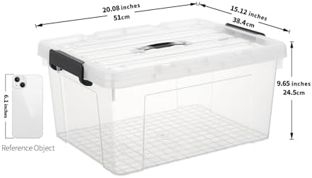Cetomo Lidded Storage Bin with Handle, Storage Bins with Lid, Organizing Container with Secure Latching Buckles, Stackable and Nestable, Plastic, 40 Quart-6 Pack, Clear