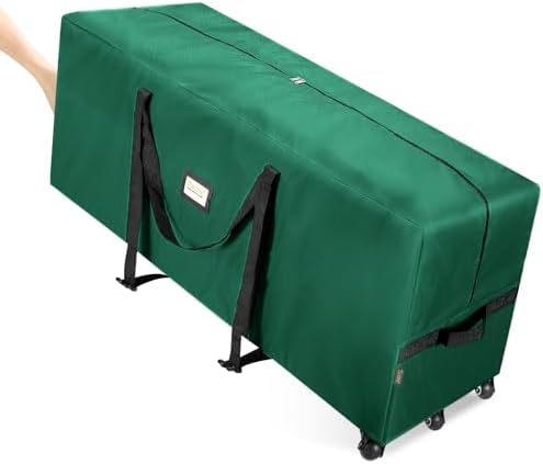 BALEINE 9 ft Rolling Christmas Tree Storage Bag, 3 Swivel Wheels for Easy Moving, Heavy Duty 600D Oxford Fabric Extra Large Artificial Christmas Tree Bag with Reinforced Carry Handles (Green)