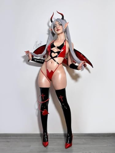 KORURACLUB Succubus Costume PU Devil Cosplay Lingerie Set