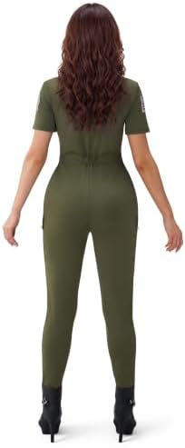 Spooktacular Creations Fighter Pilot Bodysuit Women, Womens Halloween Costumes 2026, Green Pilot Air Force Costume for Cos