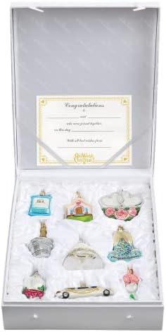 Old World Christmas Just Married Gift Box Glass Blown Ornament for Christmas Tree, Handcrafted Holiday Decoration, Wedding Collection