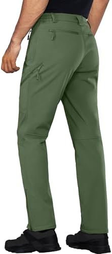 Stlight Mens Snow Ski Water Repellent Softshell Pants for Winter Hiking Fleece Lined Bottom Leg Zipper with 6 Zip Pockets