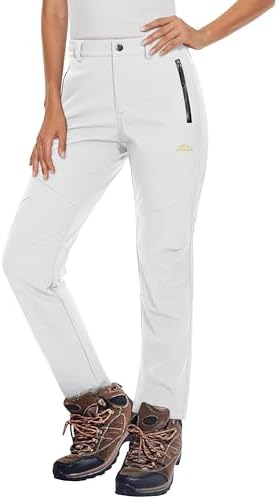 MAGCOMSEN Women's Fleece Lined Waterproof Insulated Snow Ski Pants Winter Warm Hiking Pants Outdoor Softshell