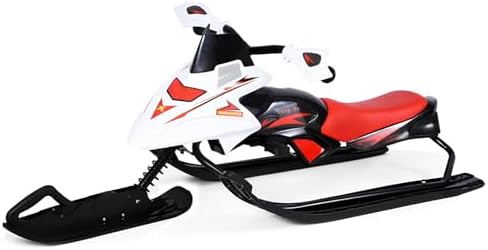 NYANS Snow Sleds,Snow Racer Sled, Ski Sled Slider Board with Steering Wheel, Retractable Pull Rope, Snowmobile Snow Bike Red
