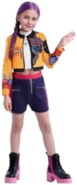 Girls Halloween Costume, Black and Yellow Polyester Top and Pants Set for Cosplay
