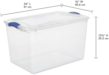 66 Qt Storage Bins 2-Pack, Clear Plastic Containers with Secure Latch Lids