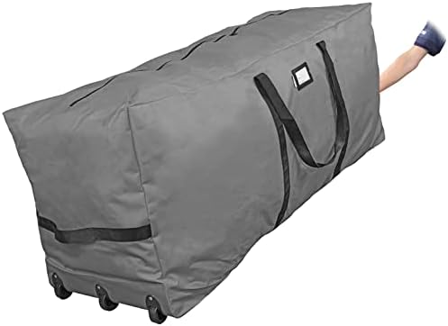 ProPik Christmas Rolling Tree Storage Bag, Fits Up to 9 ft. Tall Disassembled Holiday Tree, 28" X 16" X 60", Extra Large Heavy Duty Storage Container with Wheels, Front and Side Handles (Gray)