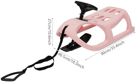 Snow Sled for Kids Single Rider Snow Rush Sledge Toboggan Sled with Steering Wheel and Pull Rope 220Lbs Capacity Outdoor Toddler Sled Winter Sleigh for Snowy Hills, Ski Resorts