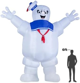 Fun Costumes Ghostbusters Inflatable Stay Puft Marshmallow Man Outdoor Halloween Decoration - LED Lights, Tether Ties, Stakes, Power Cord & Repair Kit 15FT