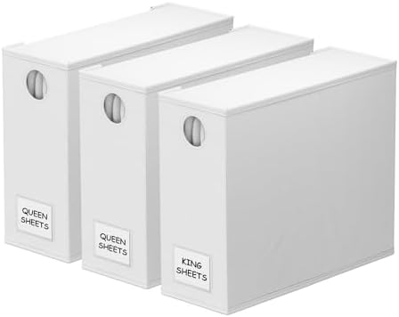 SpaceAid 3 Pack Bed Sheet Organizers and Storage, Foldable Sheet Organizer for Linen Closet, Sheets Set Folder Keeper with Window XL (Queen & King Size) Bedding Container (White, 3 Pack)