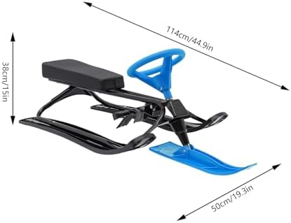 Snow Racer Sled, 220.5lb Capacity Kart Ski Sled Slider Board, Snow Racer Sled with Steering Wheel and Twin Brakes, Heavy Duty Snow Slider Board for Skiing Ice Skating Sand Skating, 18" Seat