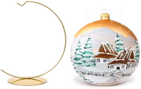 Hand Blown Glass Christmas Ornaments Ball, Cottage Gold 6 in + Stand