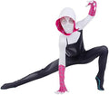 Marvel Spider-Gwen Official Youth Zentai Costume - Hooded Spandex Jumpsuit with Printed Design and Pull On Spandex Mask