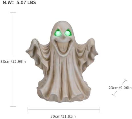 Ghost Figurine with LED Glowing Eyes for Spooky Decor