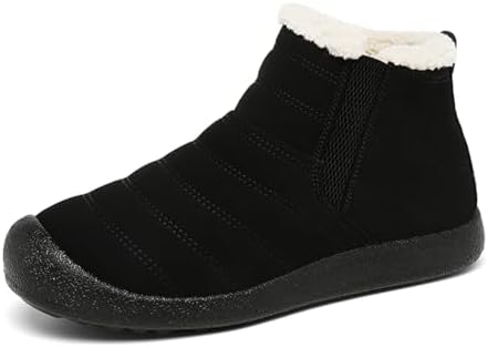 JSWEI Winter Boots for Women - Soft Comfortable Faux Fur Mid Calf Winter Snow Boots Totes Boots Lace up Snow Boots Winter Boots with Insulated Black for Outdoor