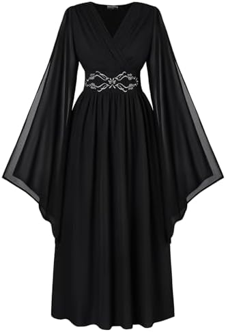 Scarlet Darkness Women's Renaissance Costume V Neck Medieval Fairy Dresses