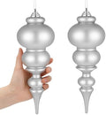 Soulchen 2 Pcs 12" Large Christmas Finial Drop Ornaments, Silver, Matte