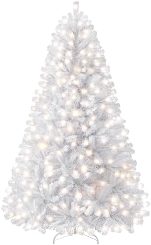 Yaheetech 6ft Pre-lit Christmas Tree with 300 Warm White Lights, White