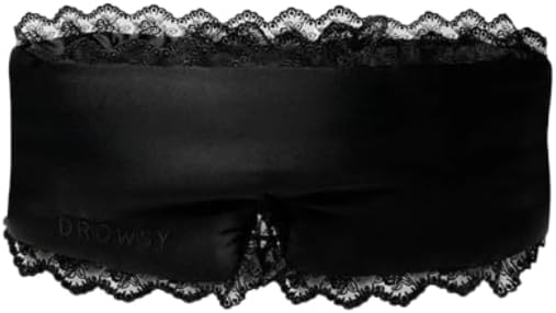 DROWSY Silk Sleep Mask. Face-Hugging, Padded Silk Cocoon for Luxury Sleep in Total Darkness, Black Lace, 1 Count (Pack of 1)