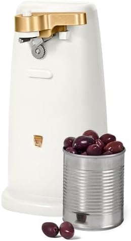 New B'eautiful Easy-Prep Electric Can Opener with 70-watt motor effectively, Auto-turn & One-Touch Operation Built-in knife sharpener and bottle opener by D'rew Barry'more (White Icing)