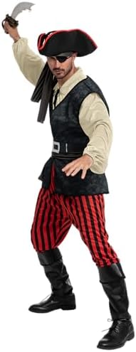 Spooktacular Creations Men Pirate Costume, Adult Pirate Shirt Vest Viking Pants Hat Set for Halloween Themed Parties