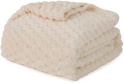 Puncuntex Cream White Throw Blanket 90"×90" Fuzzy 3D Jacquard Decorative