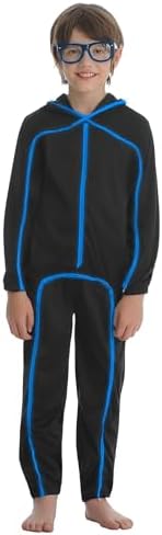 Vanderdyken Stick Figure Costume Kids Light up Stickman Costume Glow in the Dark Halloween Outfit for Boys and Girls