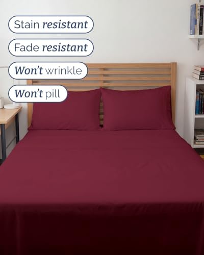Full XL Sheets - 4 Piece Full XL Sheet Set - Cool & Breathable - Burgundy