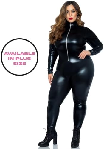 Leg Avenue Women's Wet Look Zipper Front Catsuit Sexy Halloween Costume