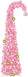 N&T NIETING Whimsical Pop Up Christmas Tree with Lights & 31 Balls, 5Ft Collapsible Tinsel Tree Decorations for Holiday Home Office Decor, Pink