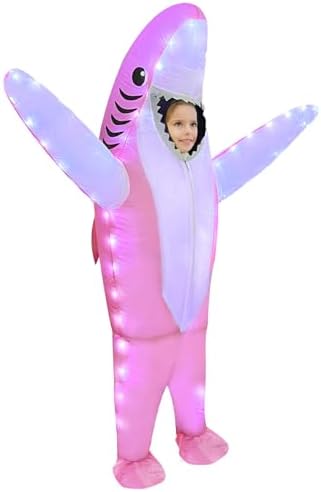 anroog Inflatable Shark Costume Kids with LED Lights Halloween Blow Up Lighted Shark Costumes for Boys Girls Party Cosplay