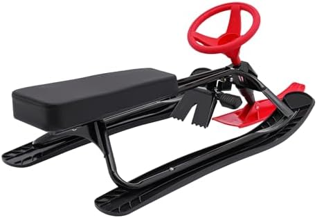 Snow Racer Sled, Ski Sled Slider Board, Snow Sled for Kids, Kart Style with Steering Wheel, 220 Lb Capacity, Dual Foot Brakes, 18 in Pu Seat, Steel Frame Pe Base, 3-15 Years