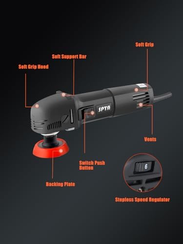 SPTA Mini Polishing Machine Buffer Rotary Polisher Auto Detailing Superpolish with 27Pcs Detail Polishing Pad Mix Size Kit Buffing Pad and 75mm ,100mm,140mm M14 Thread Extension shaft
