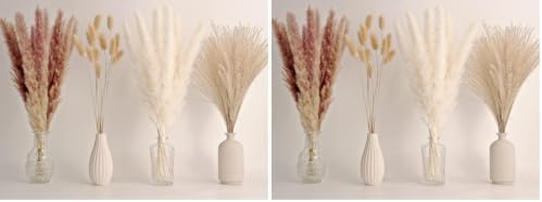 65PCS Pampas Grass Decor, Including pompas Floral, Reed Dried Grass and Bunny Tails Dried Flowers, Natural Dried Pampas Grass Bouquet for Boho Decor Wedding, Home Decoration (Pack of 2)