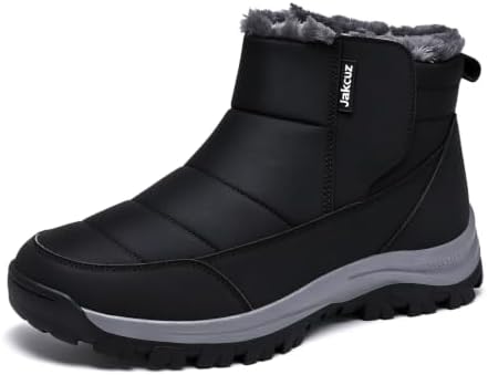 Jakcuz Plus Size Men's Water Resistant Winter Snow Boots with Warm Faux Fur
