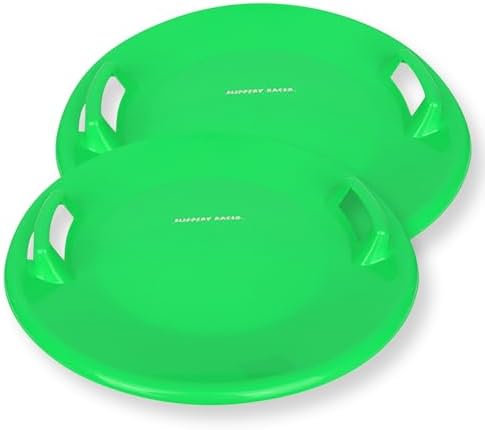 Slippery Racer Heavy-Duty Cold Resistant Downhill Pro Adults and Kids Plastic Outdoor Winter Saucer Disc Snow Sled with Handles (Buddy/ELF, 2)