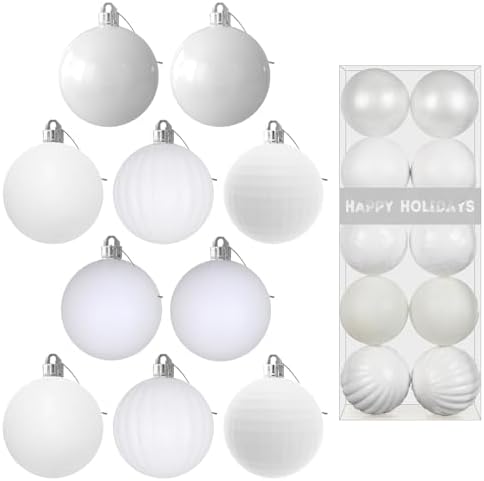 White 3.2" Large Christmas Balls - Christmas Tree Decoration Ornaments Shatterproof Hanging Balls for Birthday Halloween Holiday Wedding Decorations Set of 10pcs