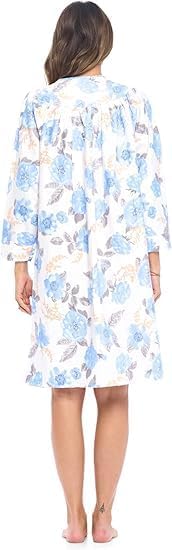 Casual Nights Women's Floral Snap Front Flannel Duster Long Sleeve Lounger Dress