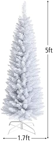 5FT White Pencil Christmas Tree, Artificial Christmas Tree w/Premium PVC Needles, Pine Tree w/Solid Metal Stand, Ideal for Home, Office, Shops, Holiday Decoration